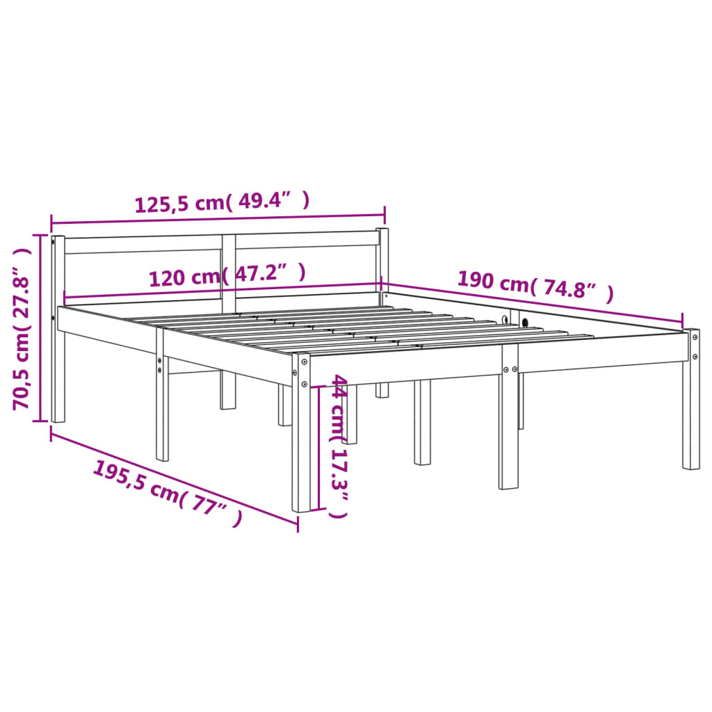 vidaXL Cama para mayores madera maciza de pino marrón cera 120x190 cm