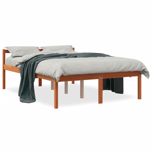 vidaXL Cama para mayores madera maciza de pino marrón cera 120x190 cm