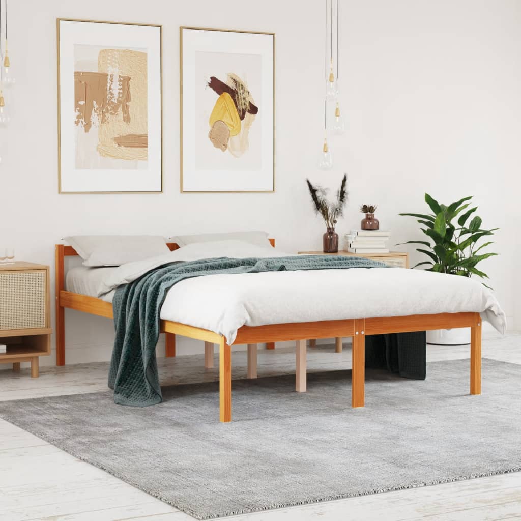 vidaXL Cama para mayores madera maciza de pino marrón cera 140x190 cm