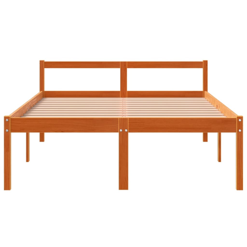 vidaXL Cama para mayores madera maciza de pino marrón cera 140x190 cm