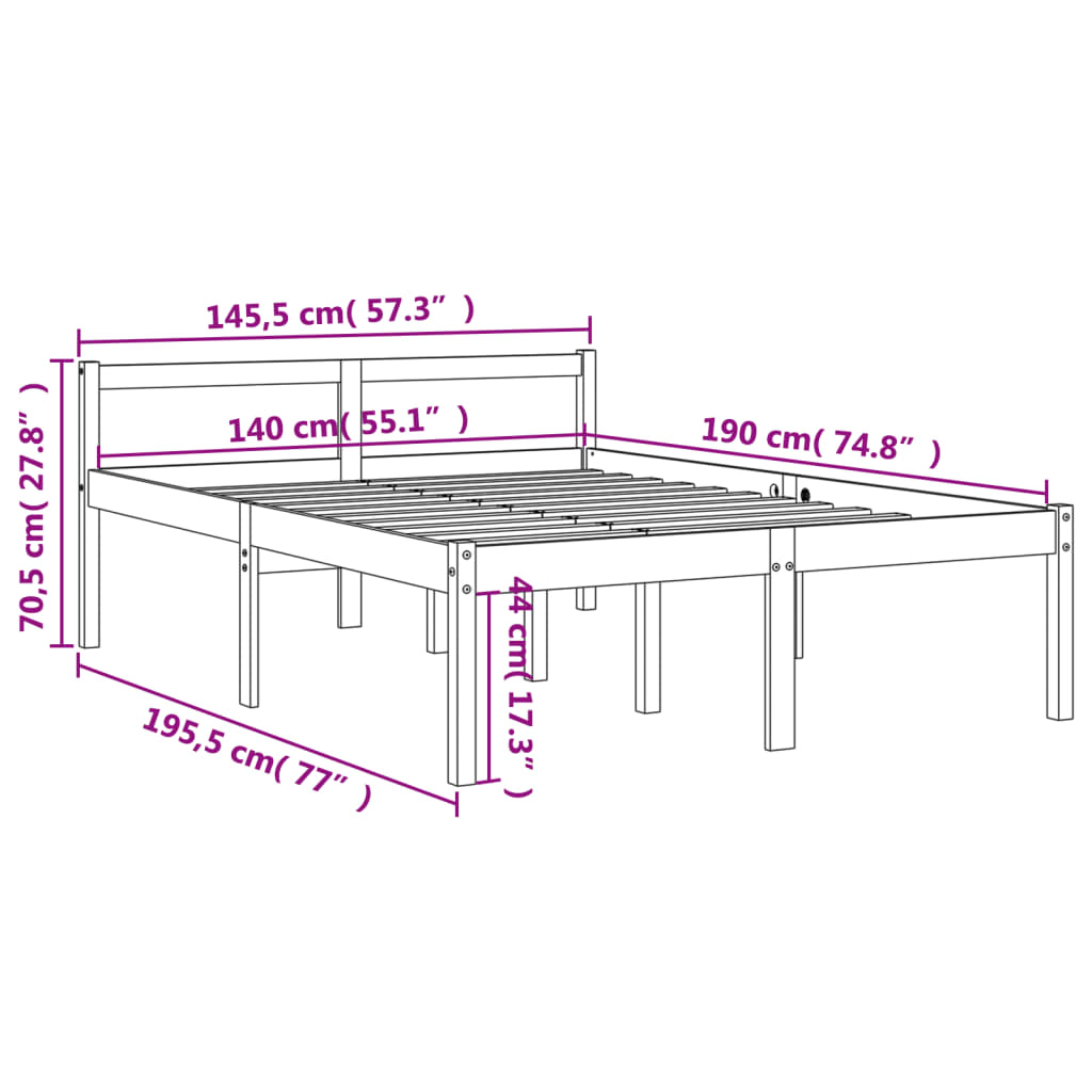 vidaXL Cama para mayores madera maciza de pino marrón cera 140x190 cm