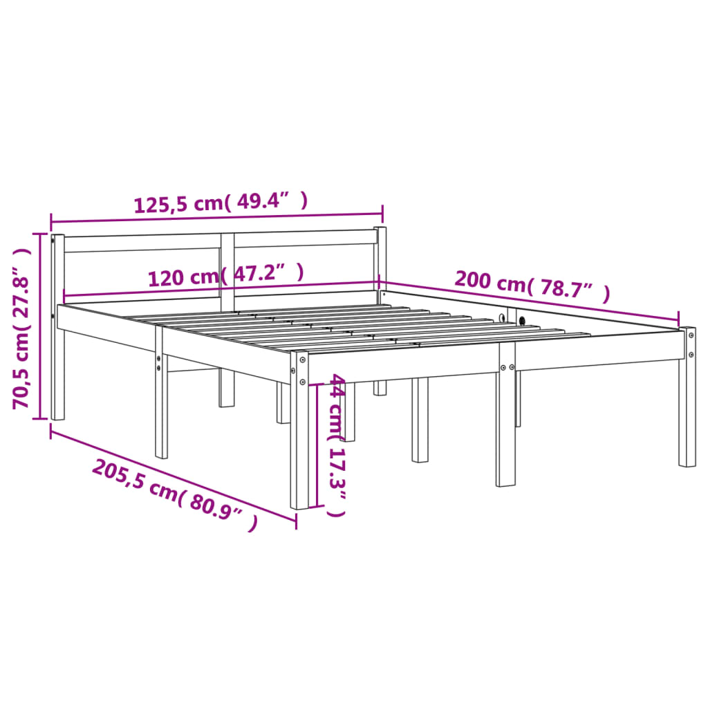 vidaXL Cama para mayores madera maciza de pino marrón cera 120x200 cm