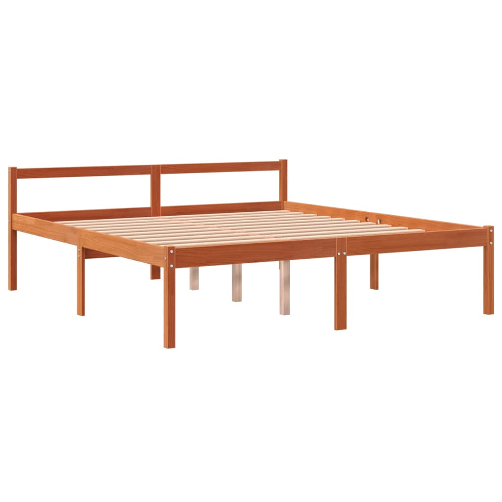 vidaXL Cama para mayores madera maciza de pino marrón cera 150x200 cm