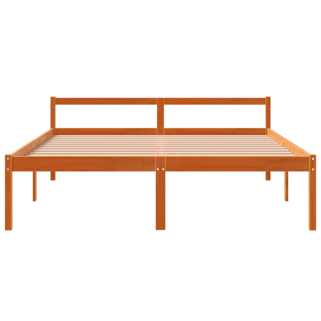 vidaXL Cama para mayores madera maciza de pino marrón cera 150x200 cm