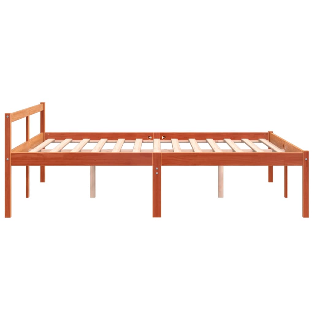 vidaXL Cama para mayores madera maciza de pino marrón cera 150x200 cm