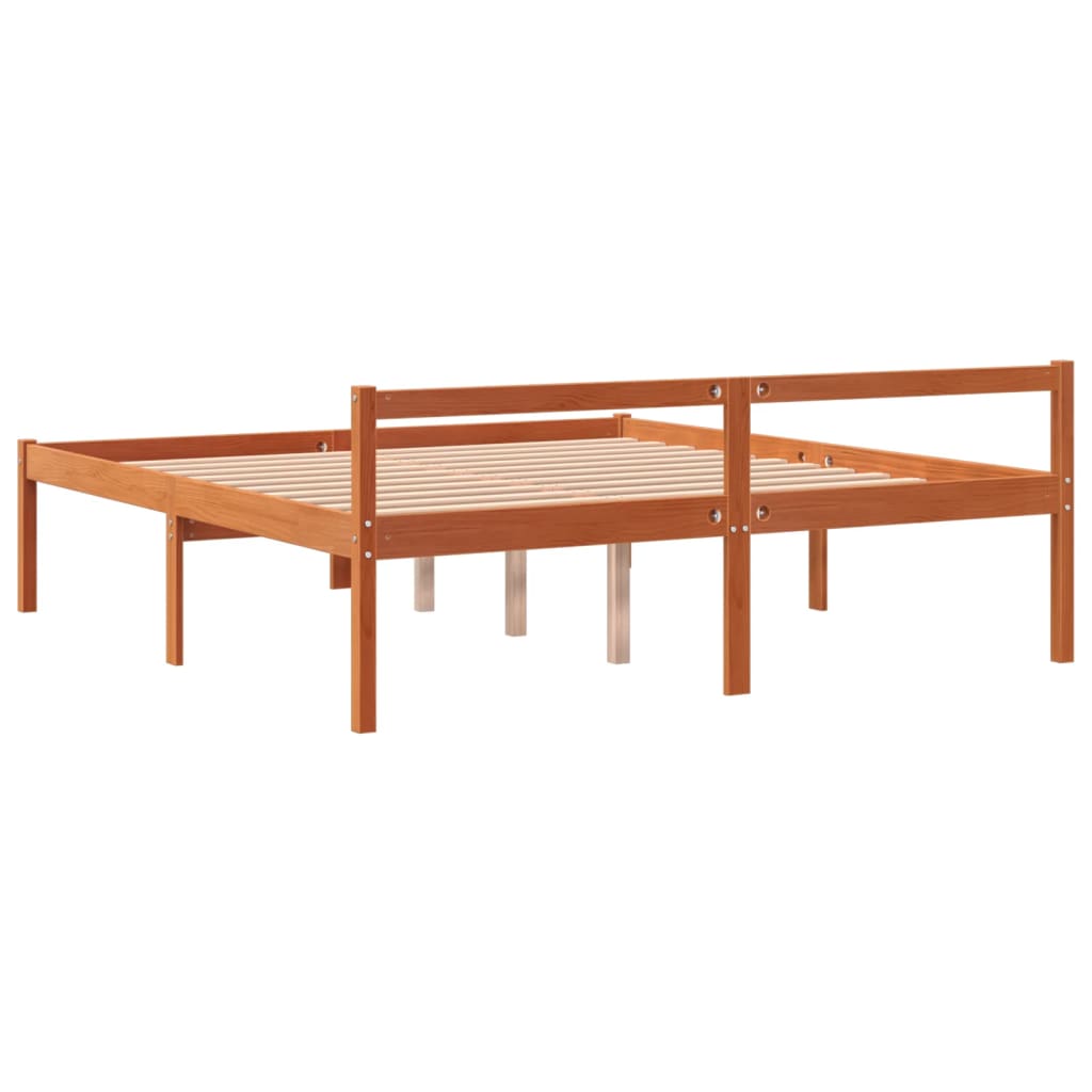 vidaXL Cama para mayores madera maciza de pino marrón cera 150x200 cm