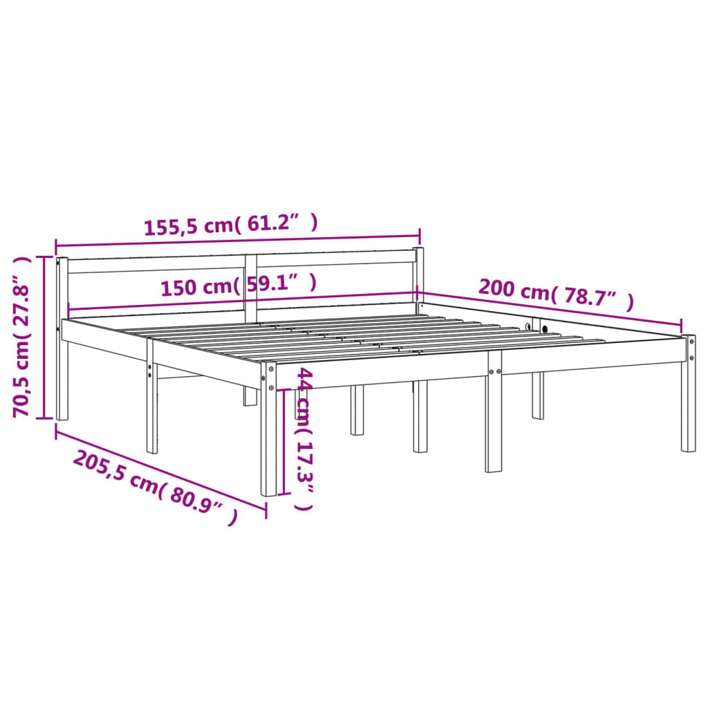 vidaXL Cama para mayores madera maciza de pino marrón cera 150x200 cm