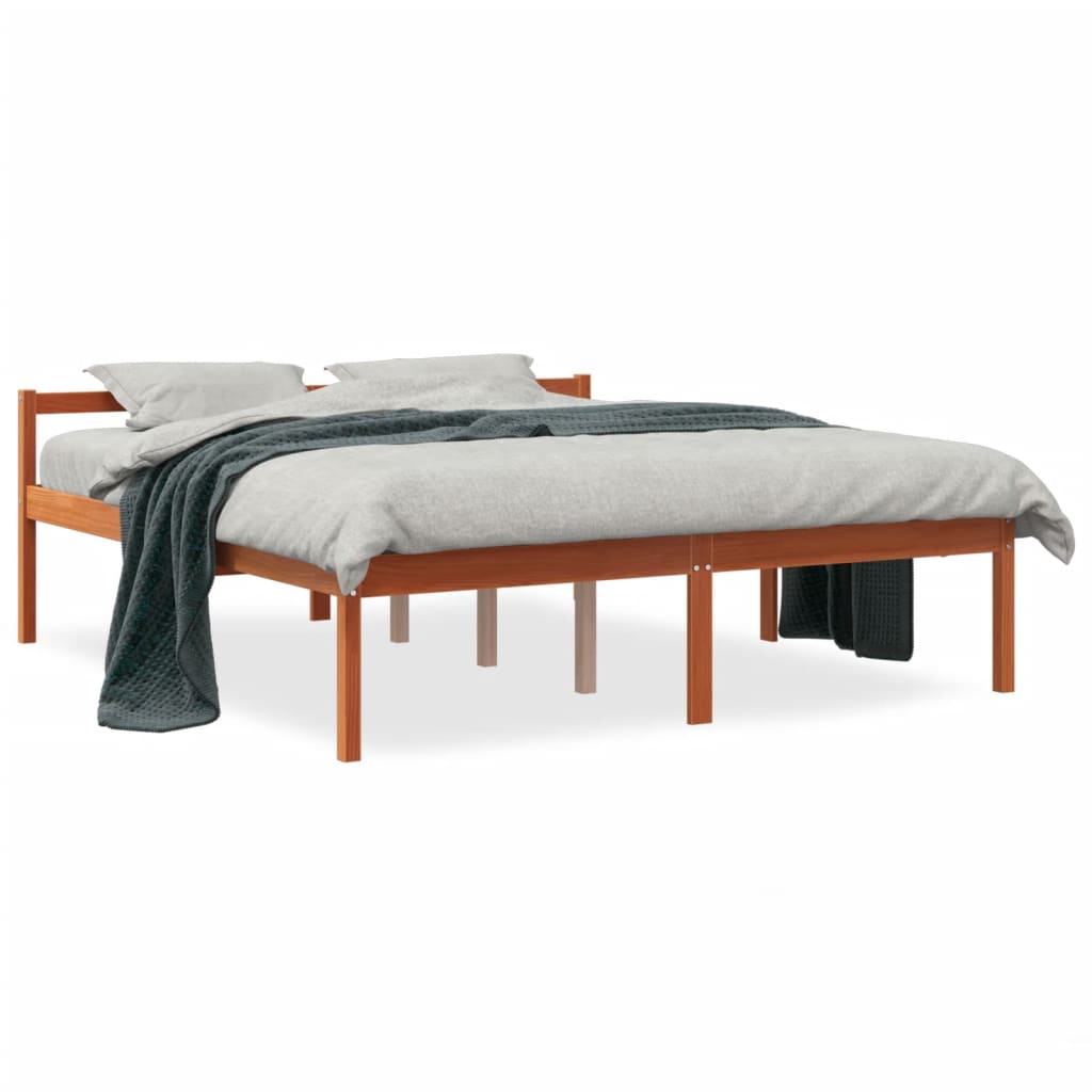 vidaXL Cama para mayores madera maciza de pino marrón cera 160x200 cm