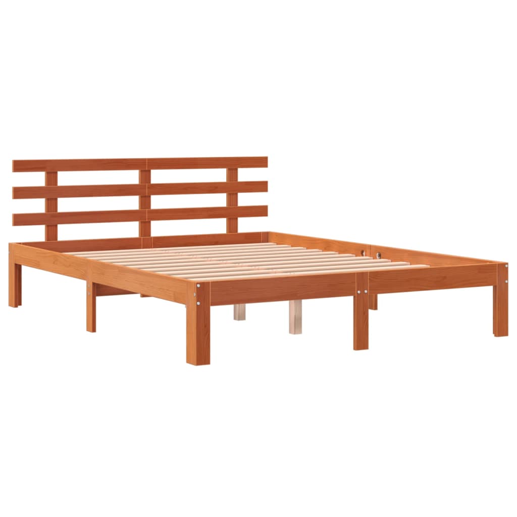 vidaXL Cama sin colchón madera maciza de pino marrón cera 140x190 cm