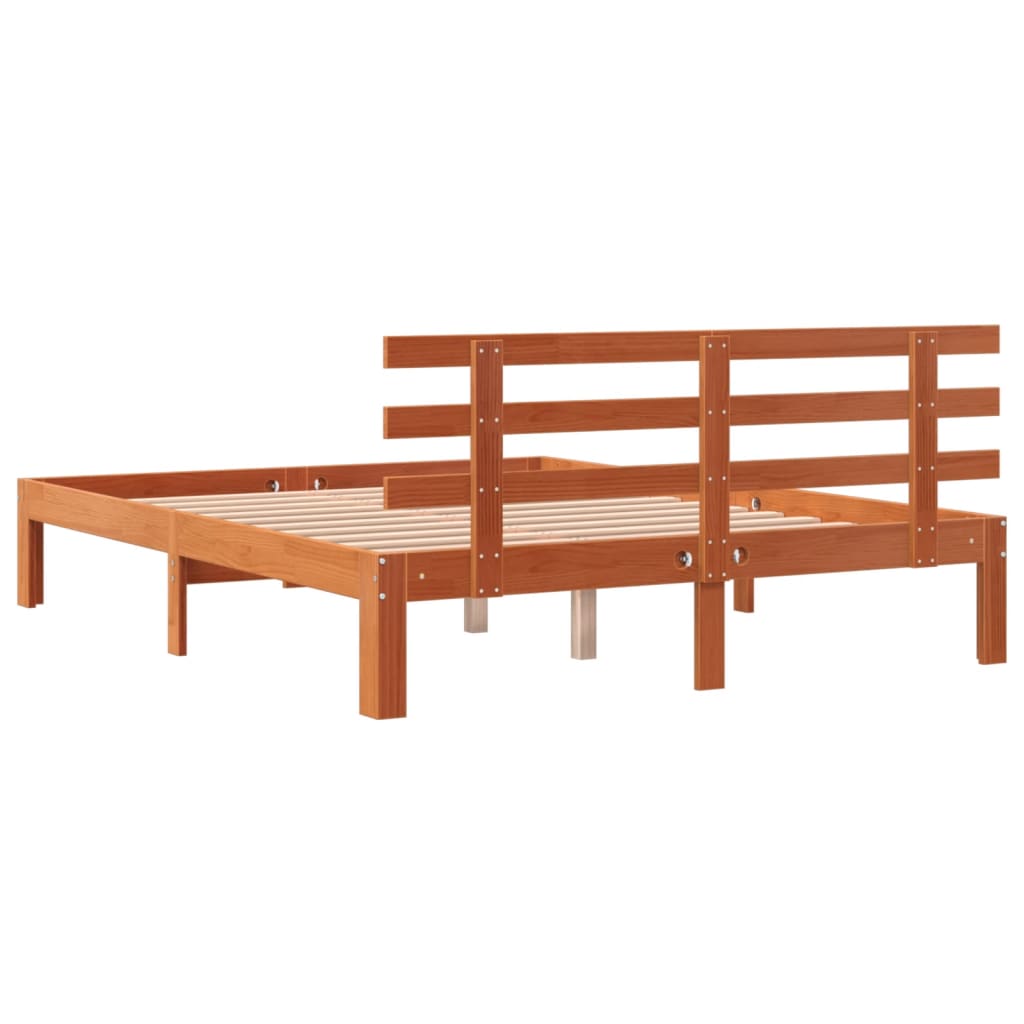 vidaXL Cama sin colchón madera maciza de pino marrón cera 140x190 cm