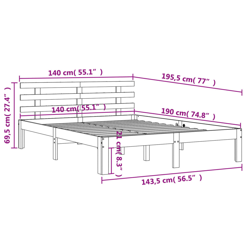 vidaXL Cama sin colchón madera maciza de pino marrón cera 140x190 cm