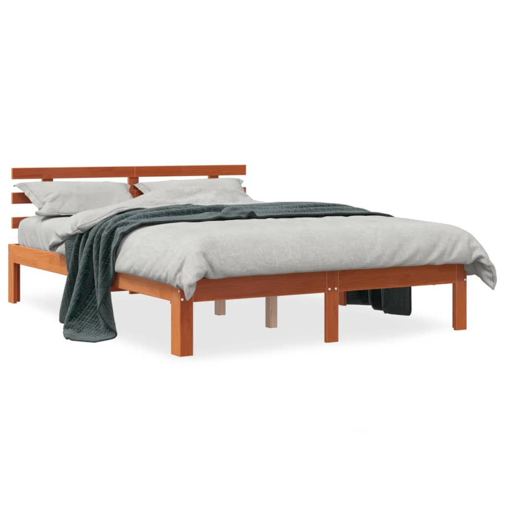 vidaXL Cama sin colchón madera maciza de pino marrón cera 140x190 cm