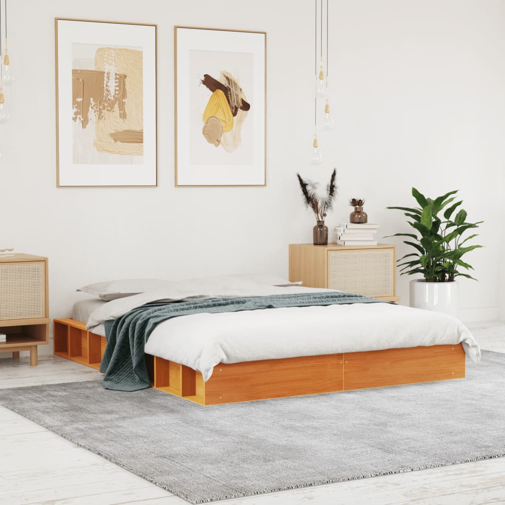 vidaXL Cama sin colchón madera maciza de pino marrón cera 140x190 cm