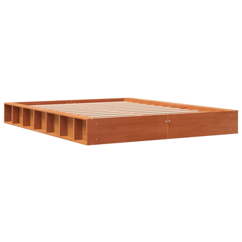 vidaXL Cama sin colchón madera maciza de pino marrón cera 140x190 cm