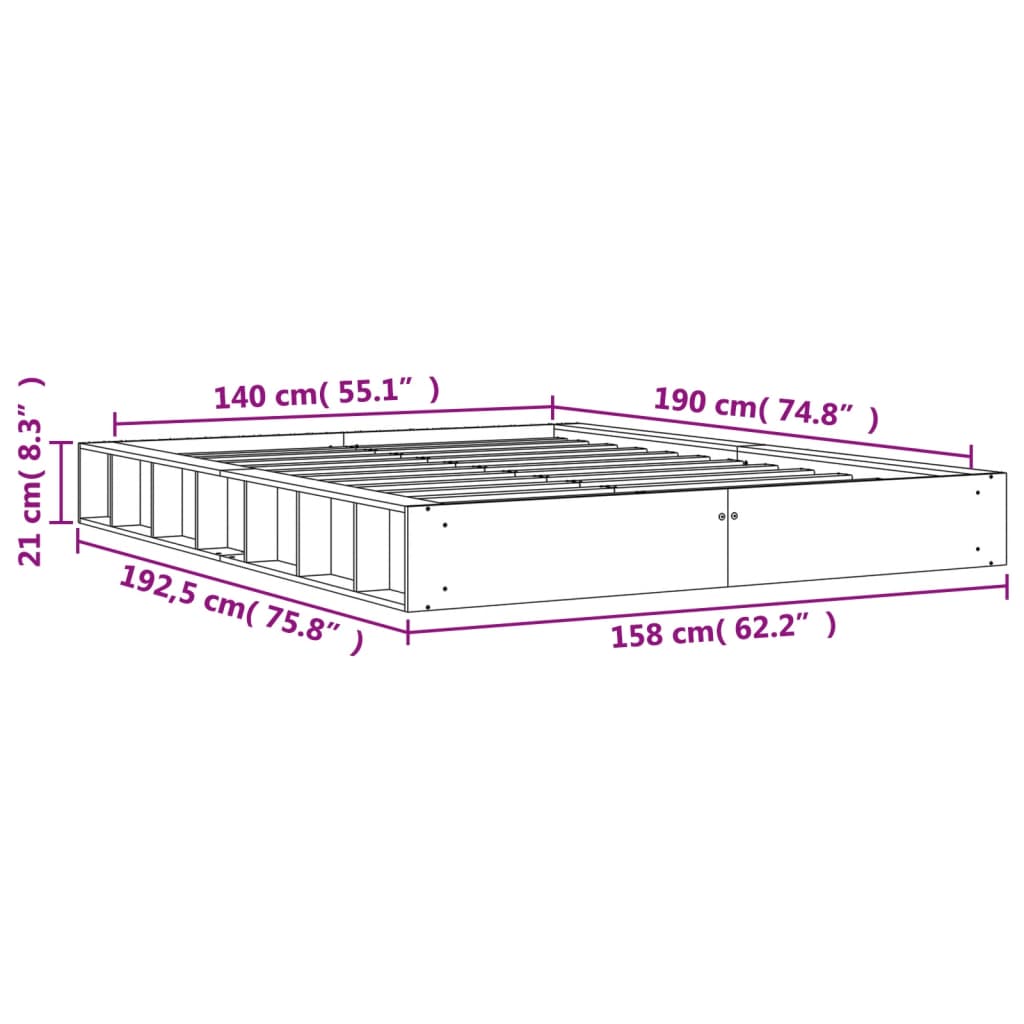 vidaXL Cama sin colchón madera maciza de pino marrón cera 140x190 cm