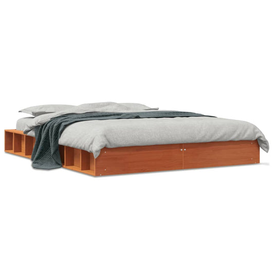 vidaXL Cama sin colchón madera maciza de pino marrón cera 140x190 cm