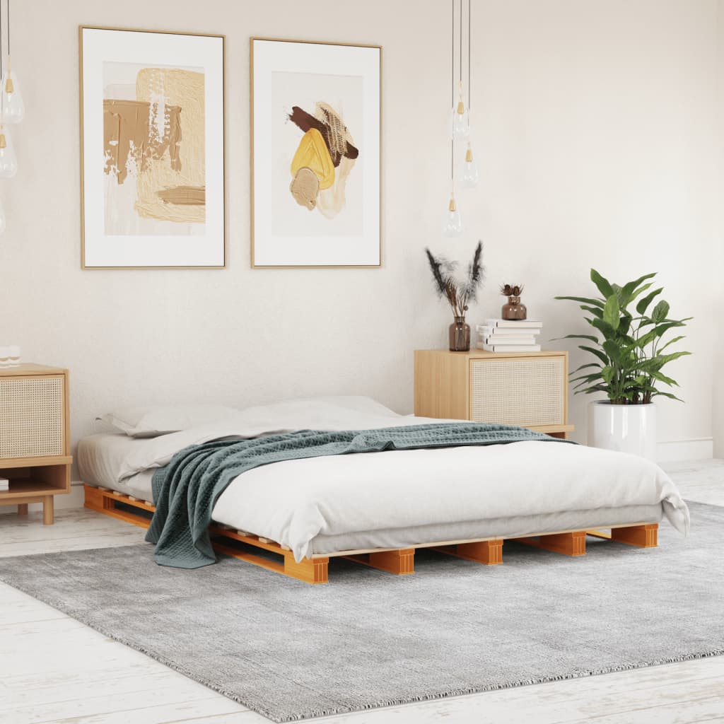 vidaXL Cama de palets madera maciza de pino marrón cera 140x200 cm