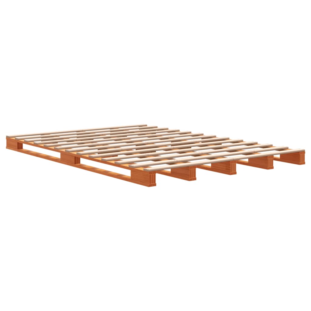 vidaXL Cama de palets madera maciza de pino marrón cera 140x200 cm