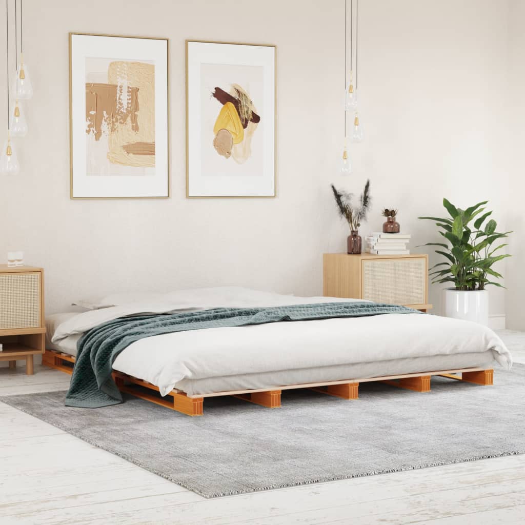 vidaXL Cama de palets madera maciza de pino marrón cera 180x200 cm