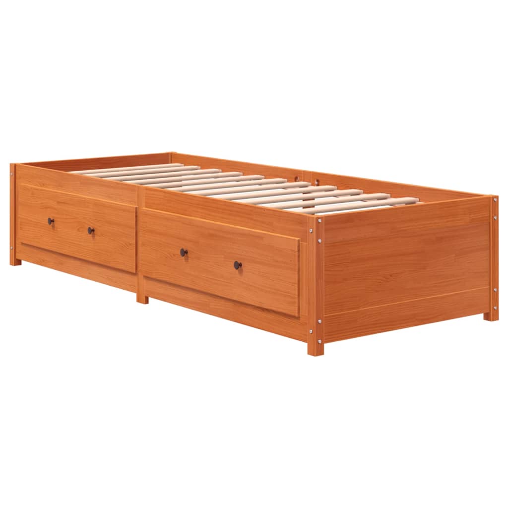 vidaXL Sofá cama sin colchón madera maciza pino marrón cera 90x200 cm