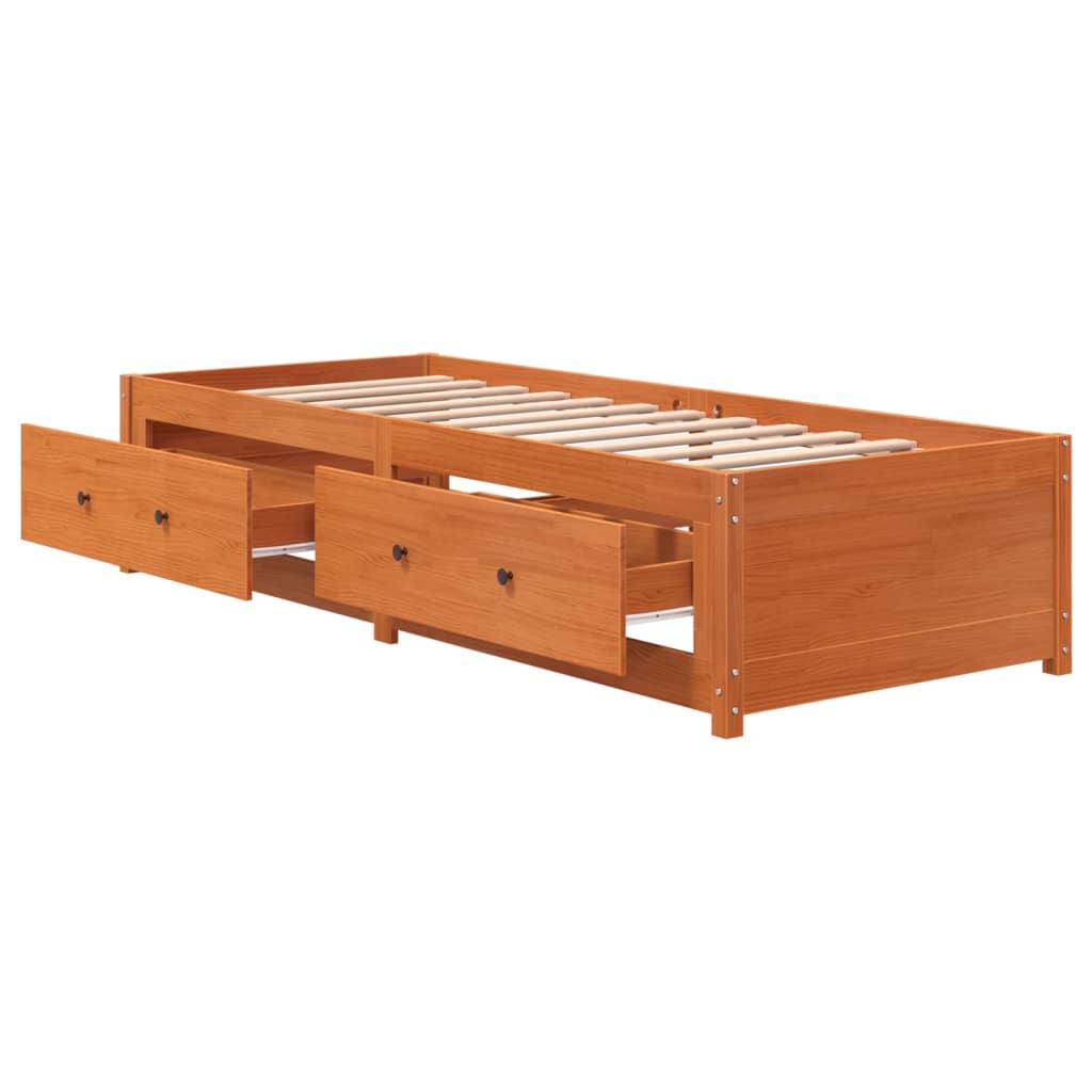 vidaXL Sofá cama sin colchón madera maciza pino marrón cera 90x200 cm