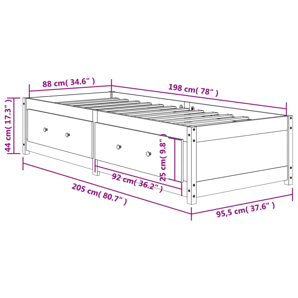 vidaXL Sofá cama sin colchón madera maciza pino marrón cera 90x200 cm