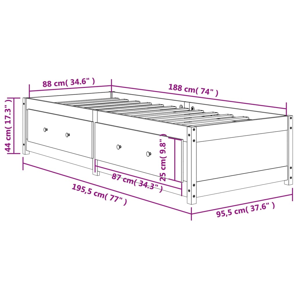 vidaXL Sofá cama sin colchón madera maciza pino marrón cera 90x190 cm