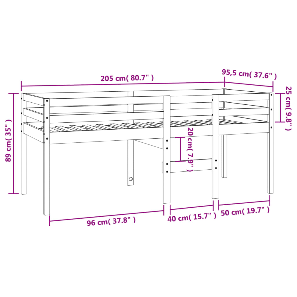 vidaXL Cama alta madera maciza de pino marrón cera 90x200 cm