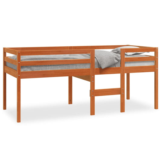 vidaXL Cama alta madera maciza de pino marrón cera 90x190 cm