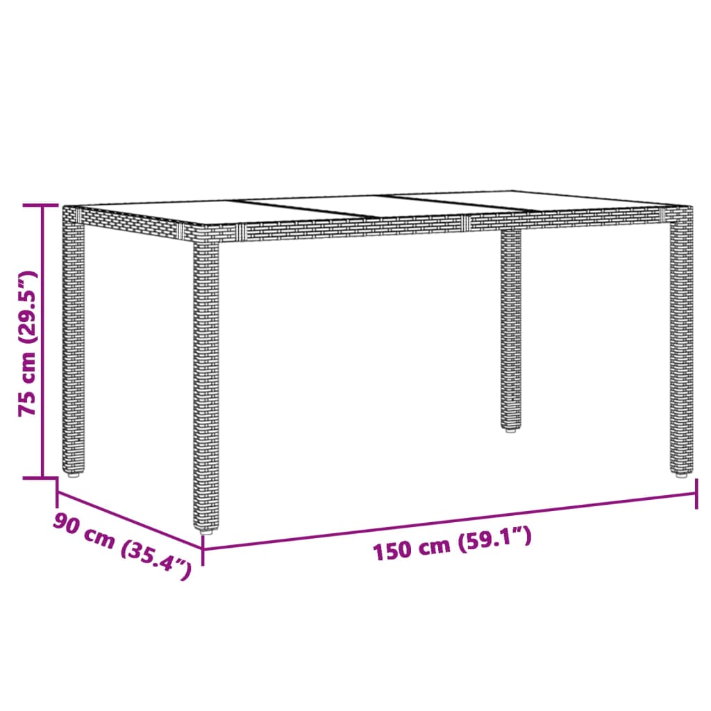 vidaXL Mesa de jardín superficie de vidrio ratán PE gris 150x90x75 cm