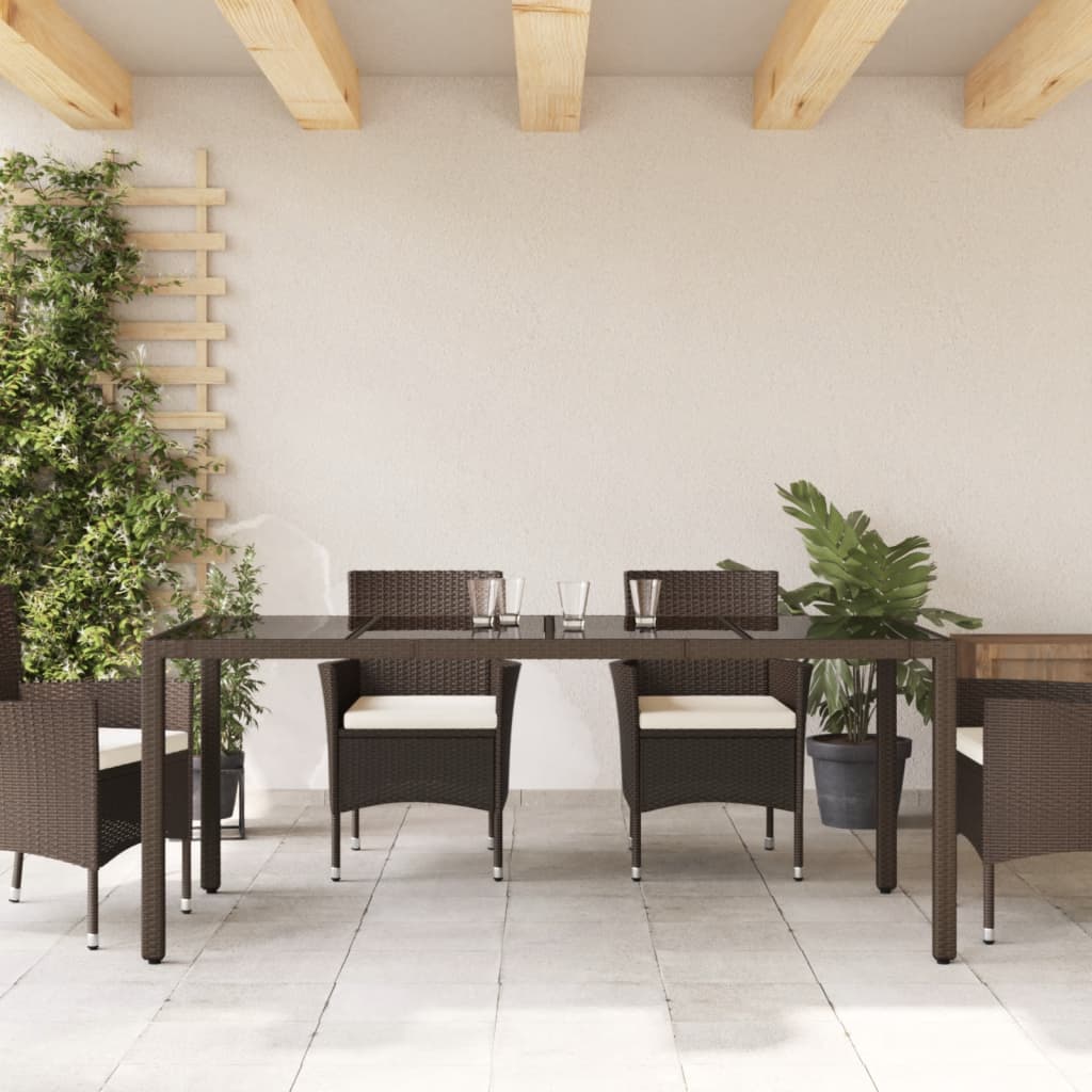 vidaXL Mesa de jardín superficie de vidrio ratán PE marrón 190x90x75cm