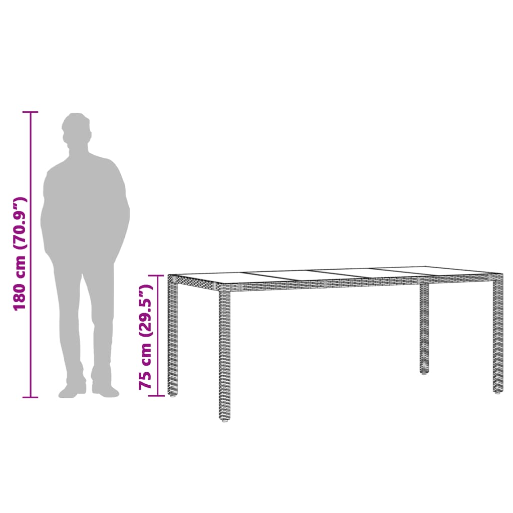 vidaXL Mesa de jardín superficie de vidrio ratán PE marrón 190x90x75cm