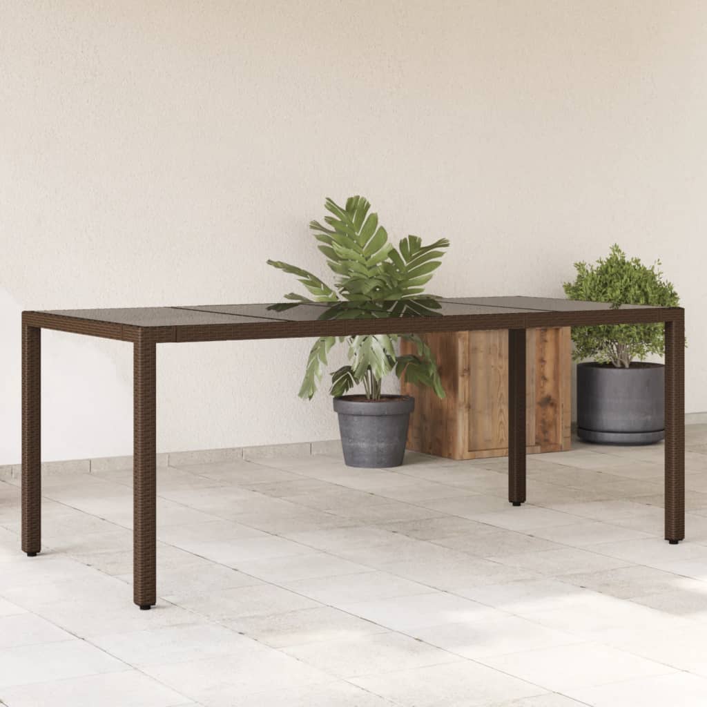 vidaXL Mesa de jardín superficie de vidrio ratán PE marrón 190x90x75cm