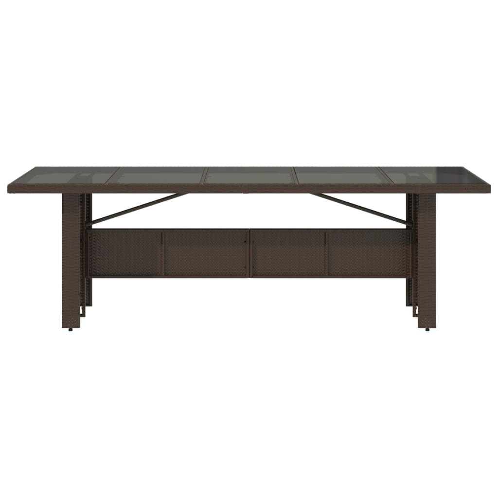 vidaXL Mesa de jardín superficie de vidrio ratán PE marrón 240x90x75cm