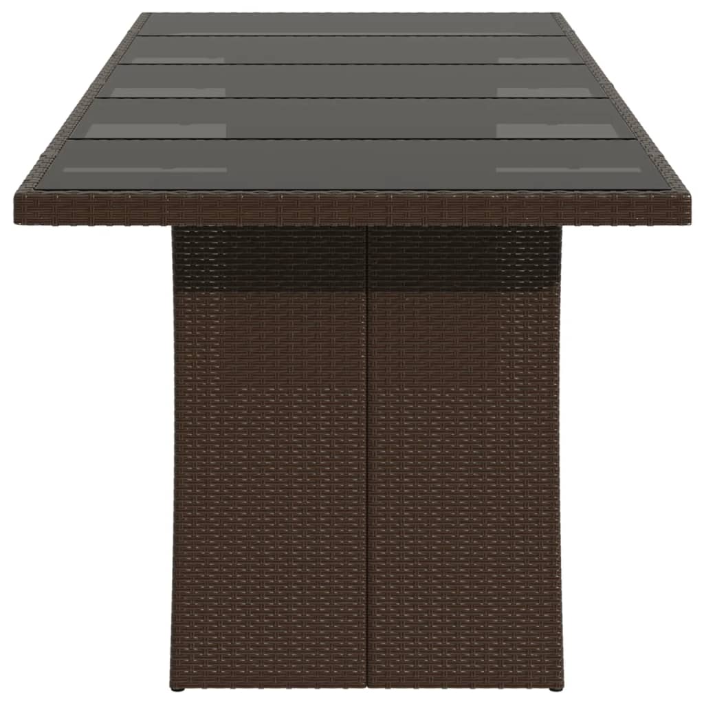 vidaXL Mesa de jardín superficie de vidrio ratán PE marrón 240x90x75cm