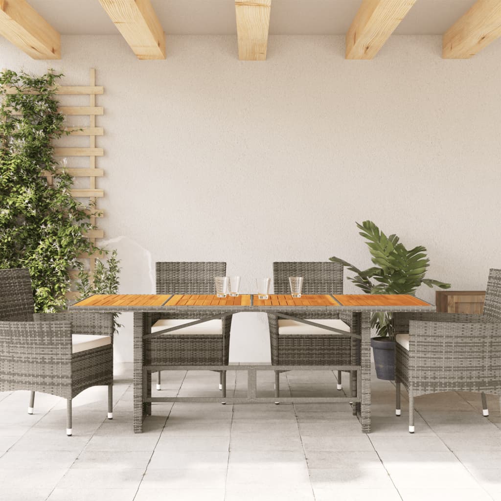 vidaXL Mesa de jardín superficie madera acacia ratán gris 190x80x75cm