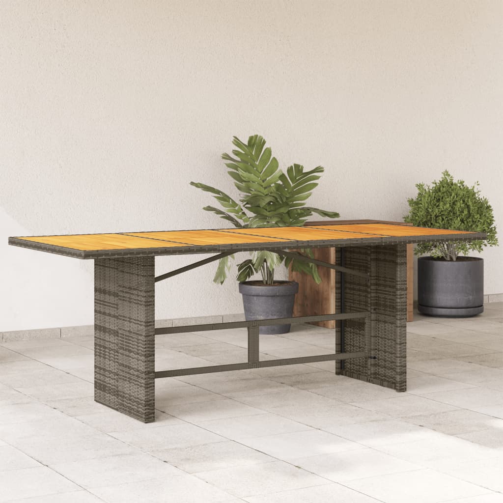 vidaXL Mesa de jardín superficie madera acacia ratán gris 190x80x75cm