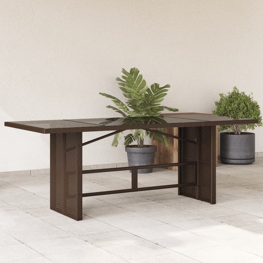 vidaXL Mesa de jardín superficie vidrio ratán PE marrón 190x80x75 cm