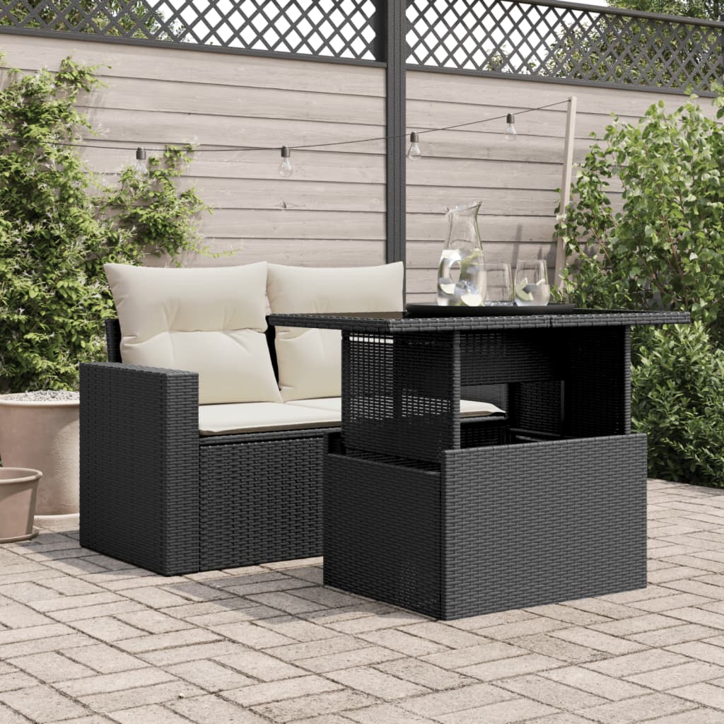 vidaXL Mesa de jardín superficie de vidrio ratán PE negro 100x55x73 cm