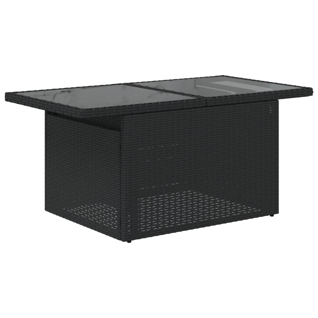 vidaXL Mesa de jardín superficie de vidrio ratán PE negro 100x55x73 cm