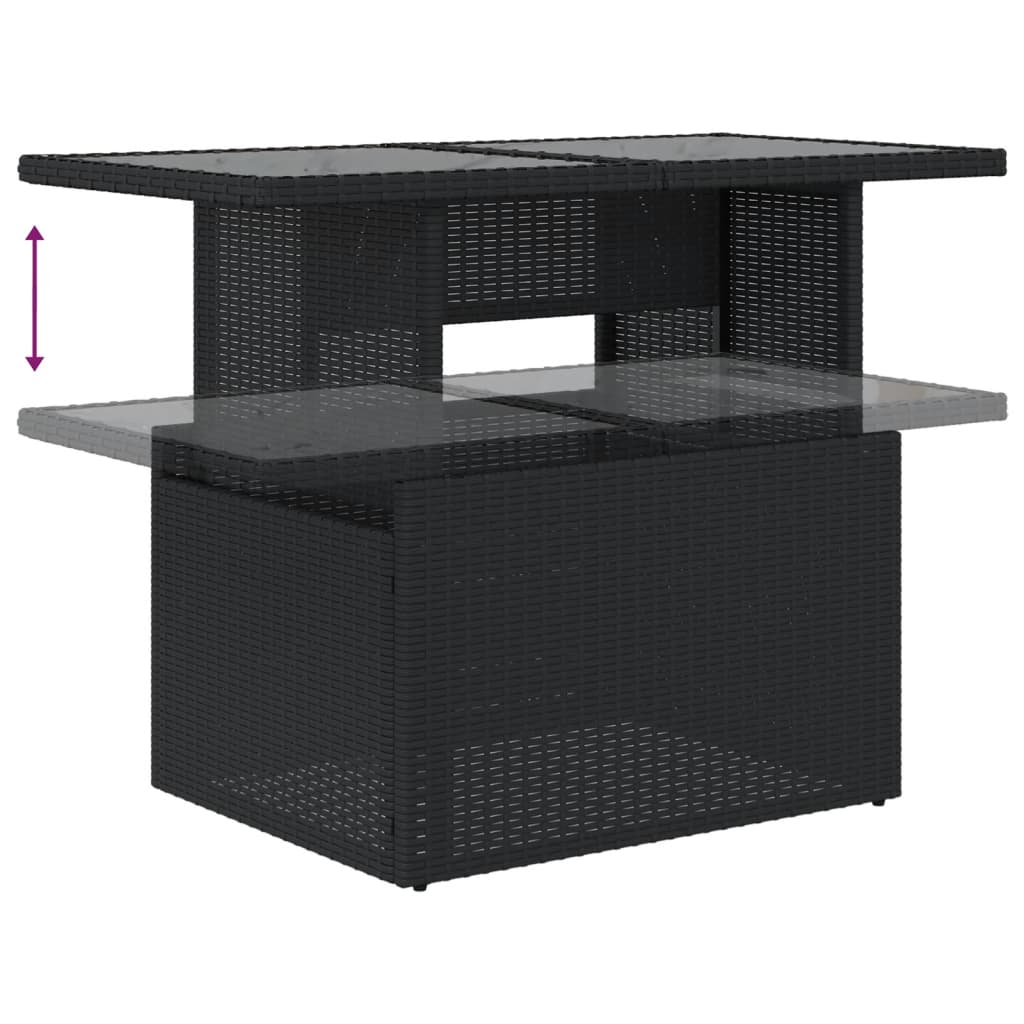 vidaXL Mesa de jardín superficie de vidrio ratán PE negro 100x55x73 cm