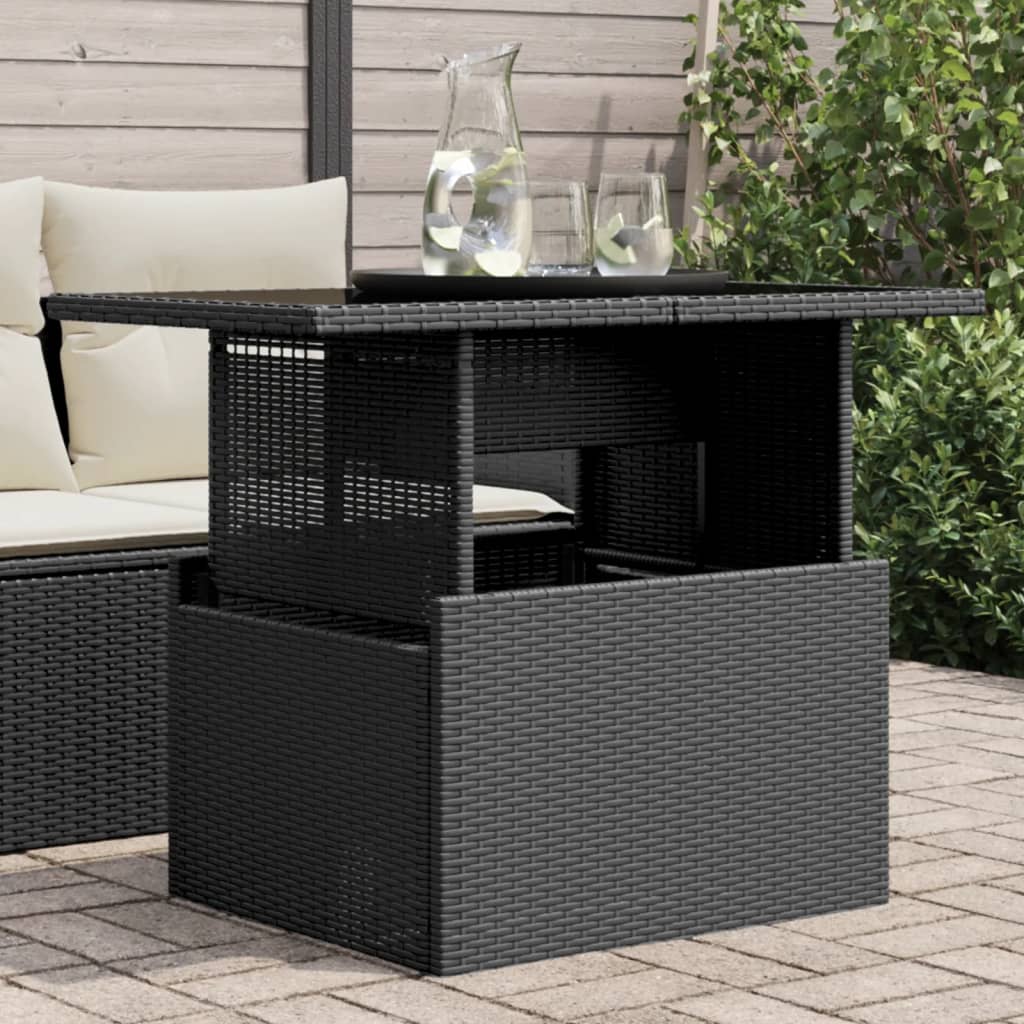 vidaXL Mesa de jardín superficie de vidrio ratán PE negro 100x55x73 cm