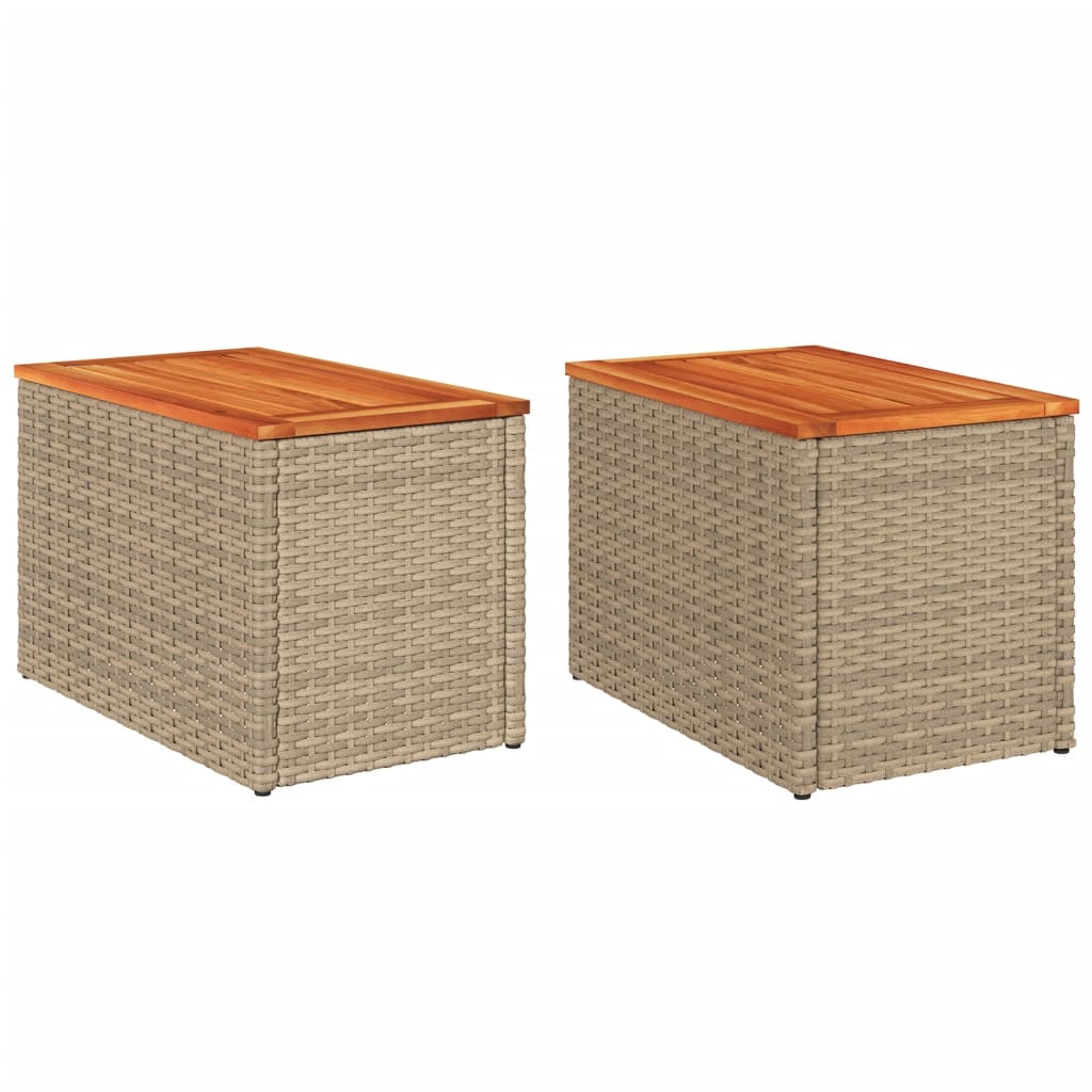 vidaXL Mesas auxiliares de jardín 2 uds ratán madera beige 55x34x37cm