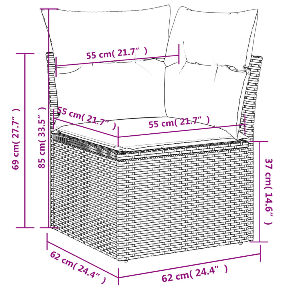 vidaXL Sillón de esquina de jardín con cojines ratán sintético beige