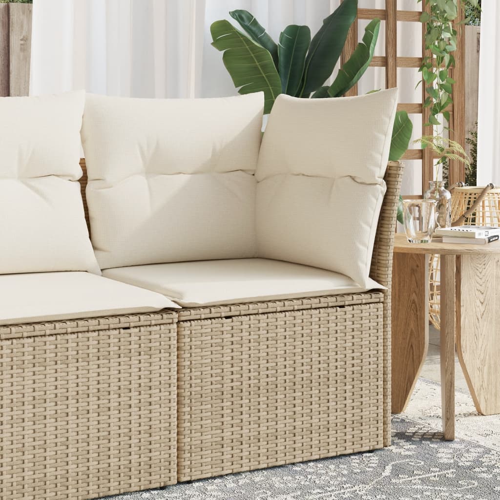 vidaXL Sillón de esquina de jardín con cojines ratán sintético beige