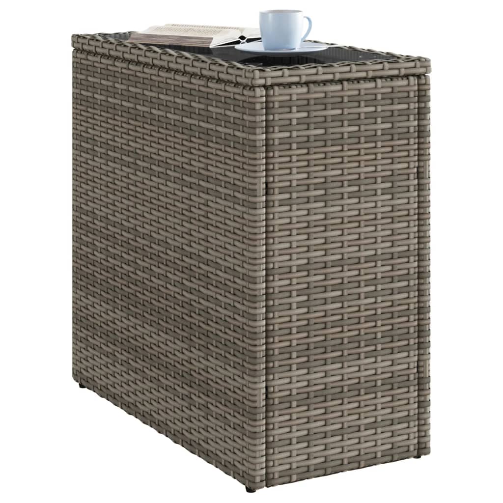 vidaXL Mesa auxiliar jardín tapa vidrio ratán PE gris 58x27,5x55 cm