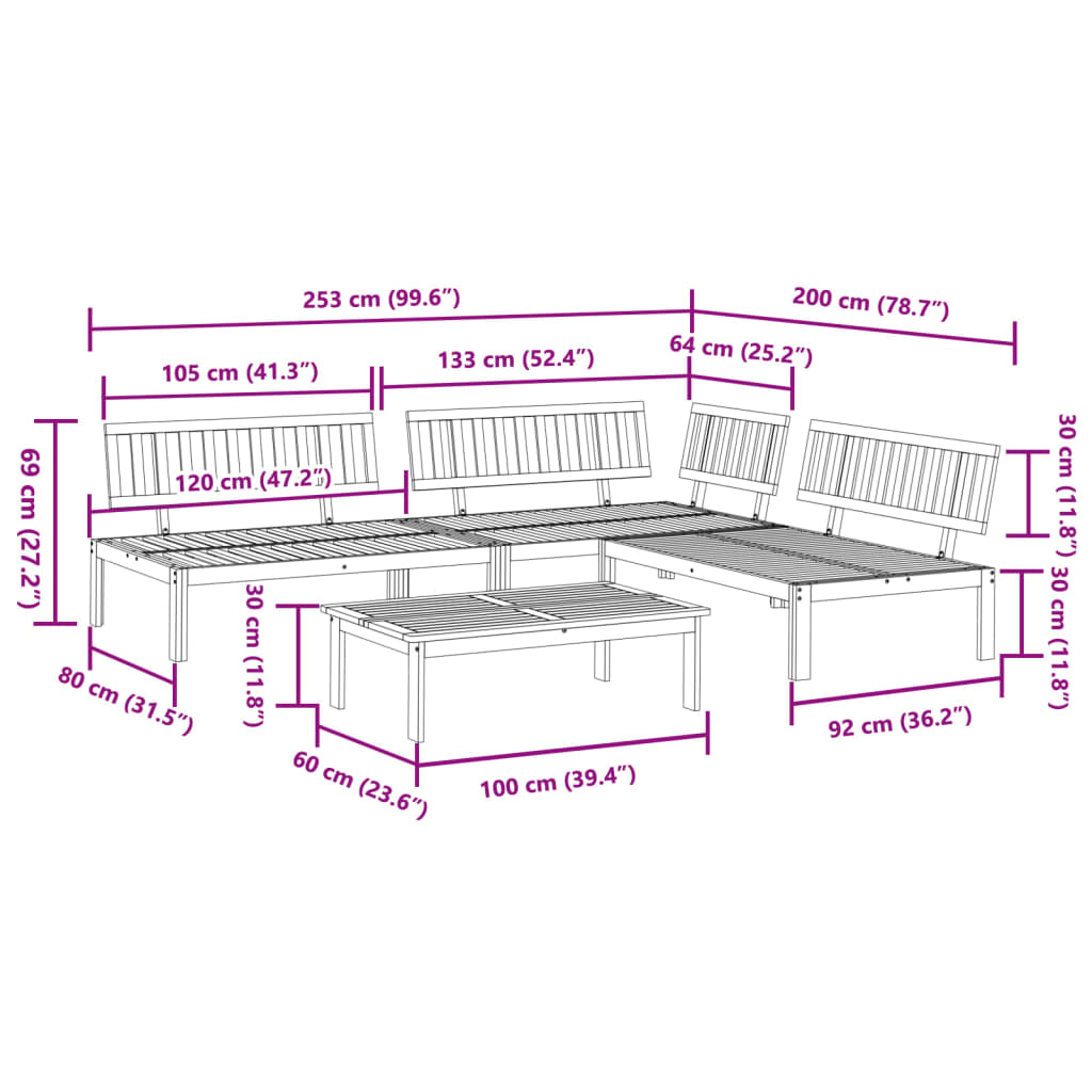 vidaXL Set de sofás de palets de jardín 4 pzas madera maciza de acacia