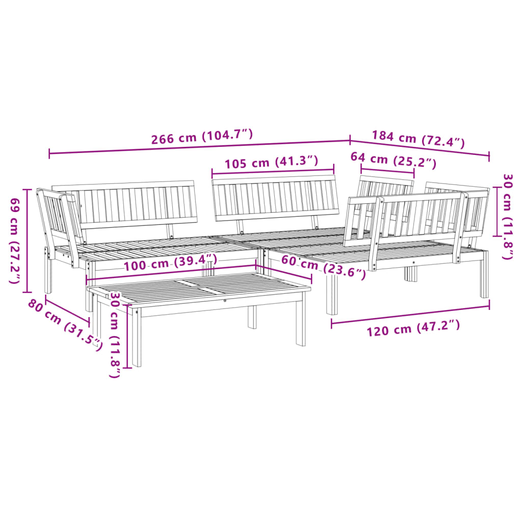 vidaXL Set de sofás de palets de jardín 4 pzas madera maciza de acacia