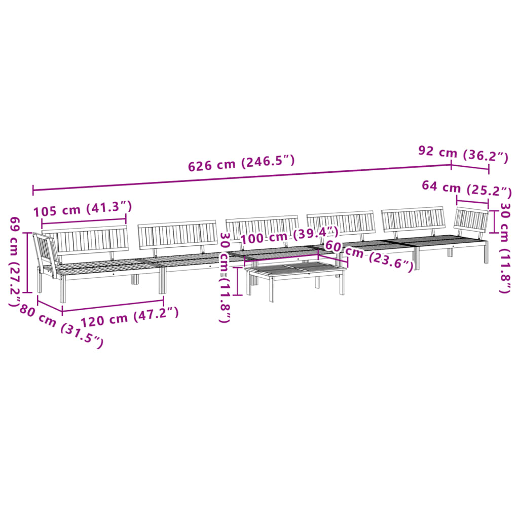 vidaXL Set de sofás de palets de jardín 6 pzas madera maciza de acacia