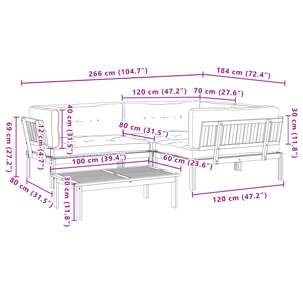 vidaXL Set de sofás de palets de jardín y cojines 4 pzas madera acacia